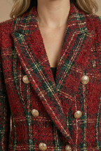 Veste blazer croisée à carreaux pour femme