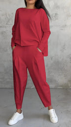 Ensemble haut col rond manches longues et pantalon - Chic&Shines