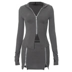 Long-sleeved zip-up jacket and skirt set