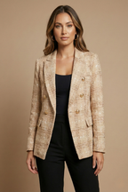 Veste blazer croisée à carreaux pour femme