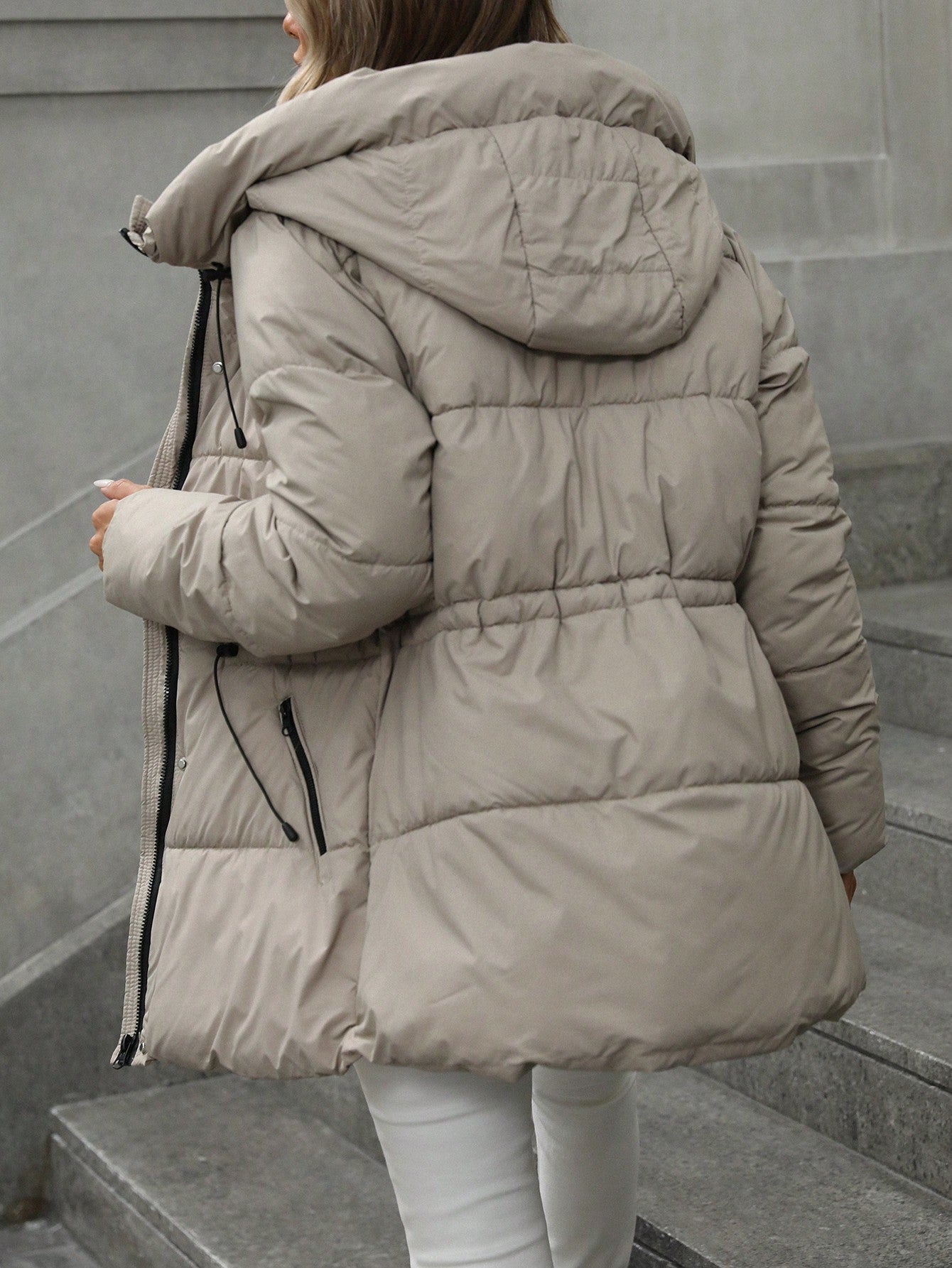 Mid-length quilted hooded coat