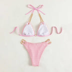 Maillot de bain bikini col licou et chaîne