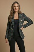 Veste blazer croisée à carreaux pour femme