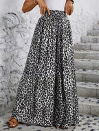 Pantalon léopard taille haute, coupe ample et fluide