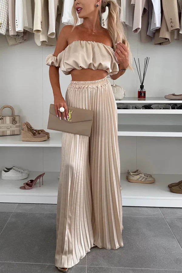 Ensemble haut tube et pantalon larges en satin - Chic&Shines