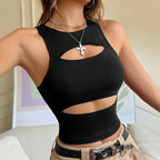 Gilet ajouré noir sans manches — coupe slim