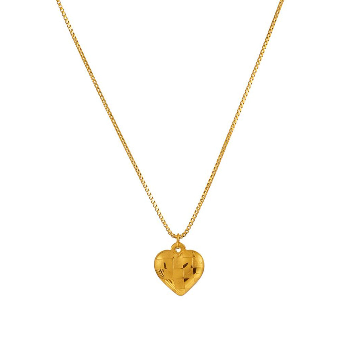 Collier pendentif cœur damier en acier inoxydable