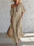Robe rayée élégante avec découpe épaules