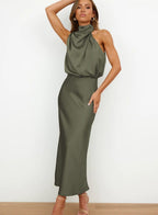 Robe longue col haut sans manches design - Chic&Shines