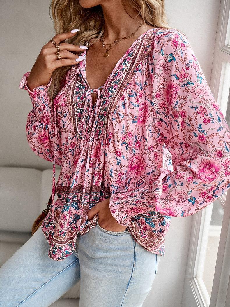 Blouse Bohème Femme en Coton Imprimé Floral