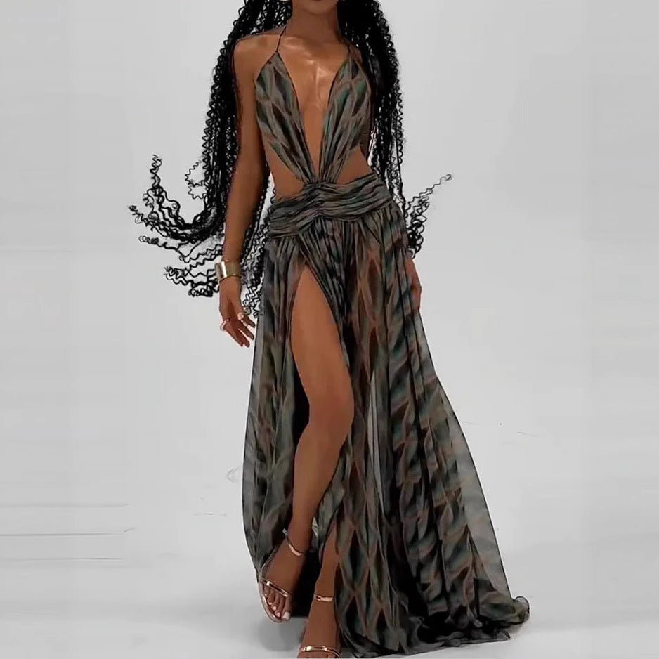 Sleeveless openwork maxi dress — Black