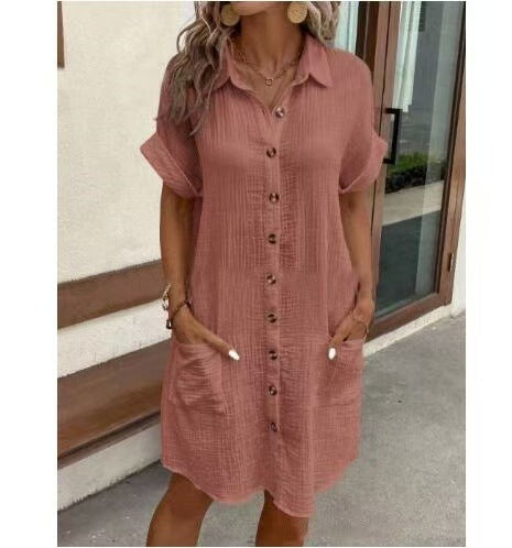 Chemise-robe lin coton unie à boutons