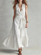 Robe patineuse col V sans manches à laçage