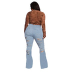 Stretchy distressed micro flare jeans