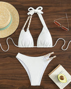 Maillot de bain taille haute fendu licou à chaine
