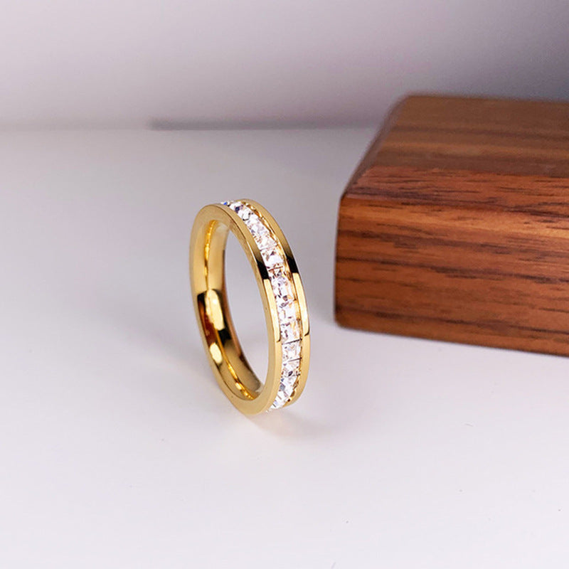 Bague simple et double rangée de diamants en acier titane - Chic&Shines