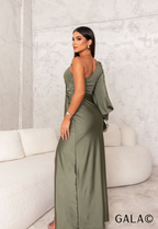 Gala - Robe plissée à manches longues à une épaule pour l'automne