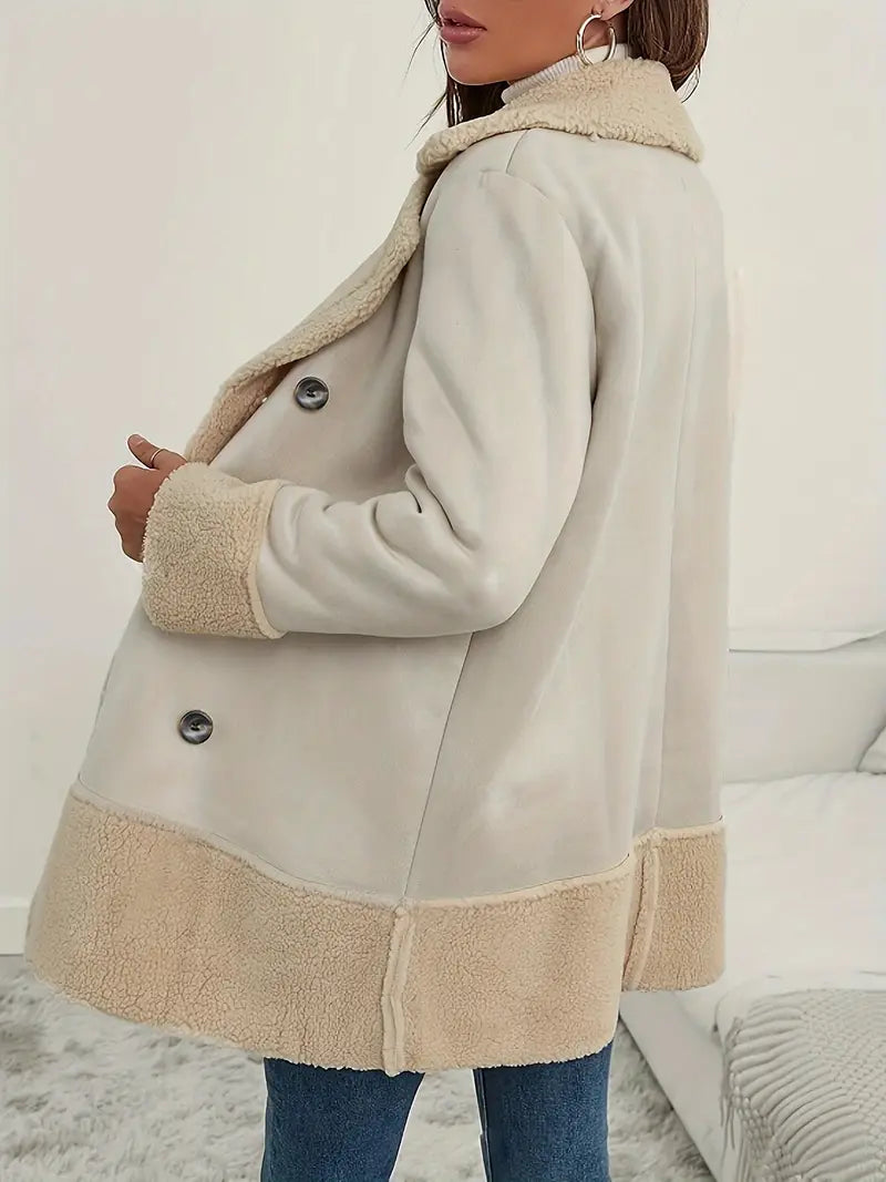 Manteau d'hiver en laine polaire à col double boutonnage pour femmes