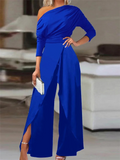 Anne | Women's stylish split-hem shoulder pad elegant jumpsuit