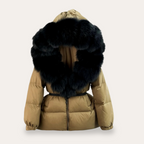 Veste Puffa avec capuche et col en fourrure synthétique pour femmes