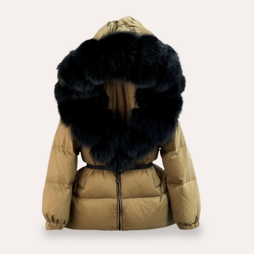 Veste Puffa avec capuche et col en fourrure synthétique pour femmes