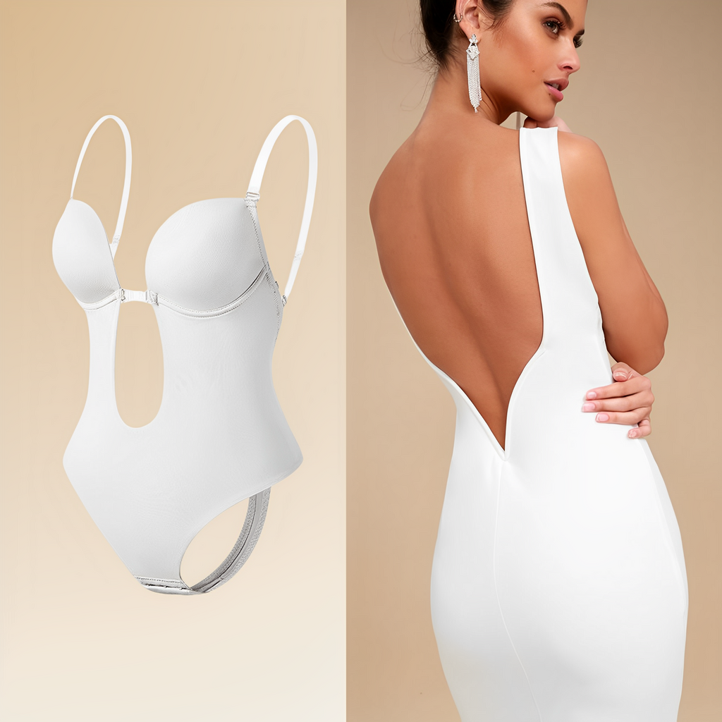 Body blanc sans dos pour robe élégante, avec bretelles fines et soutien-gorge intégré, idéal pour tenues de soirée, mode féminine chic.