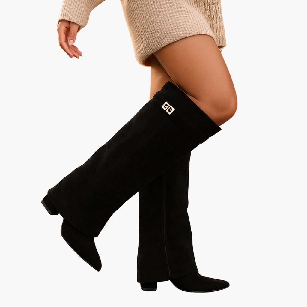 Women's suede orthopedic boots with a low heel