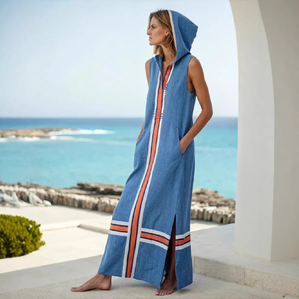 Robe midi sans manches avec capuche et poches