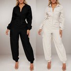 Combinaison pantalon manches longues fermeture éclair taille élastique