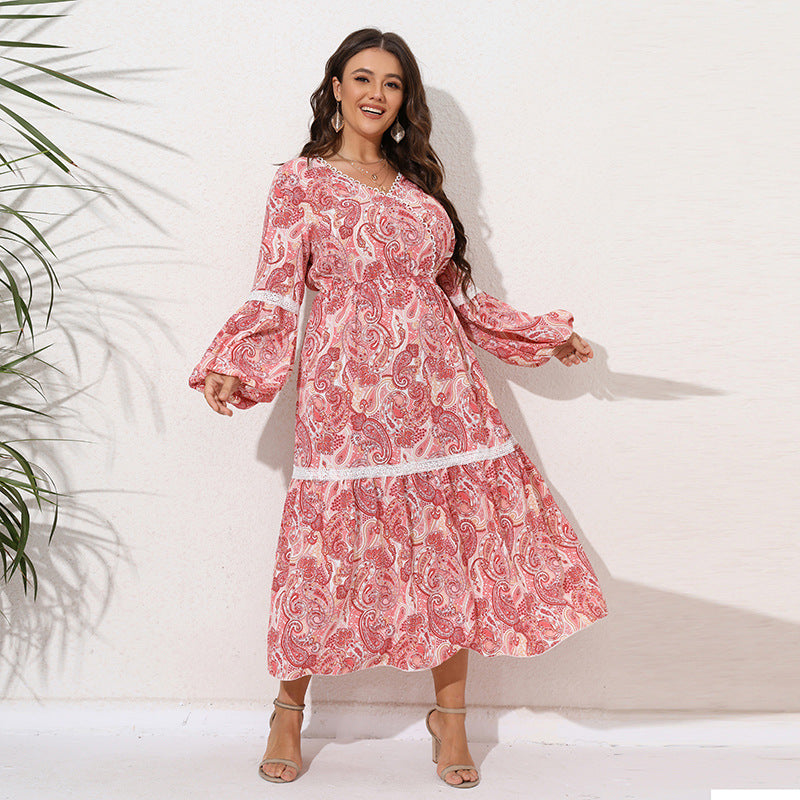 Pink and white patchwork maxi dress — Generous fit