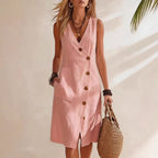 V-neck split midi dress — Casual elegance