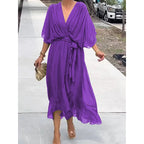 Robe asymétrique manches chauve-souris — Élégance fluide