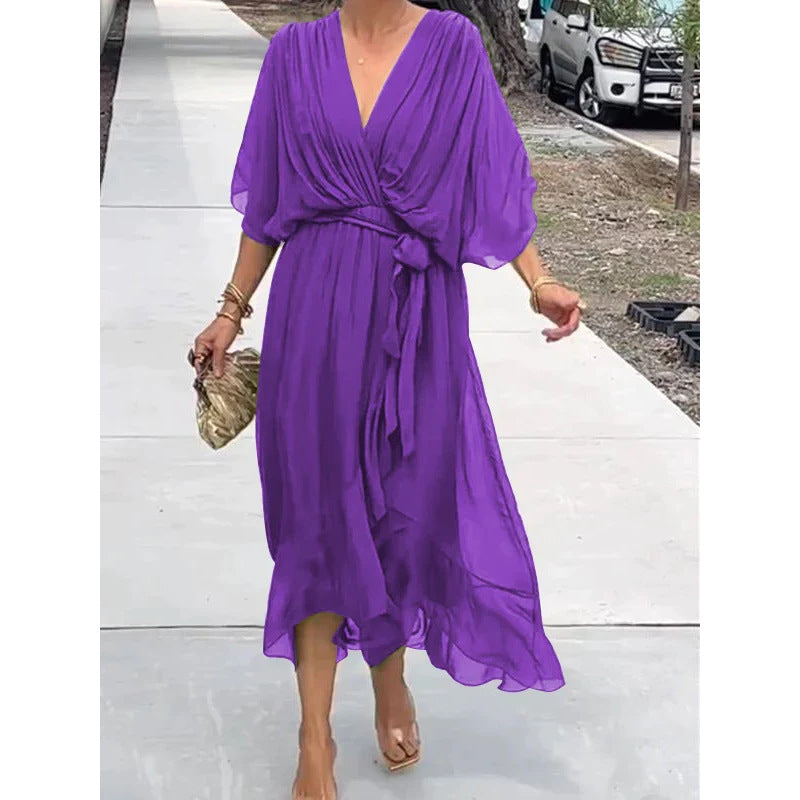 Robe asymétrique manches chauve-souris — Élégance fluide