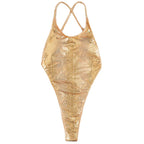 Faustine — Bikini deux-pièces taille haute doré