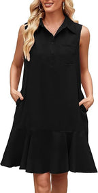 Robe chemise sans manches unie — Coupe fluide