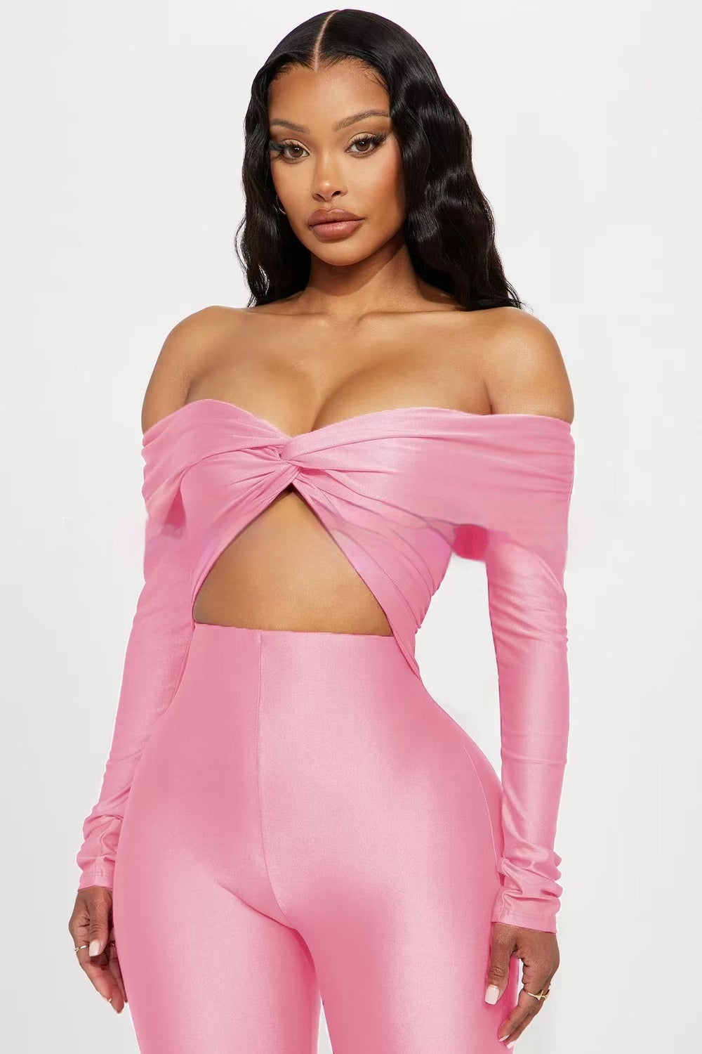 Combinaison col V taille haute, manches longues