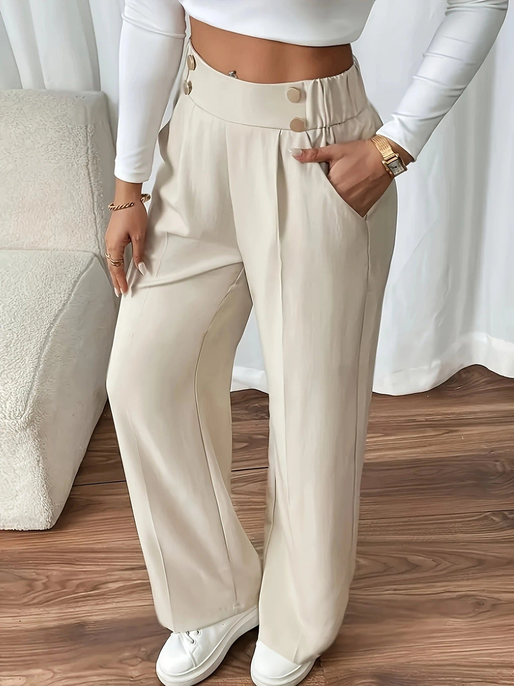 Pantalon décontracté drapé taille haute - Chic&Shines