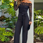 Combinaison pantalon bustier manches longues en dentelle - Chic&Shines