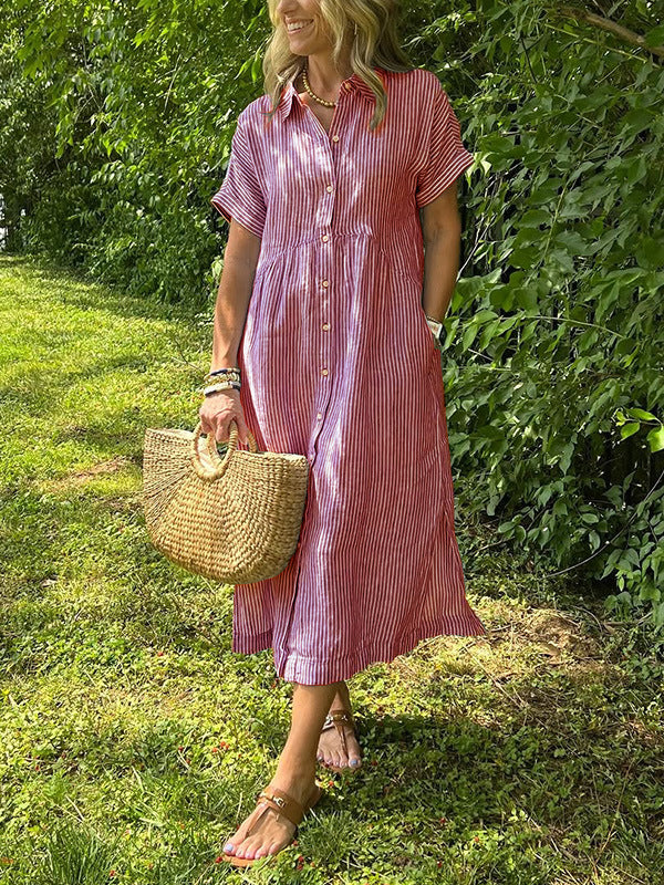 Robe rayée lin et coton – Élégance intemporelle