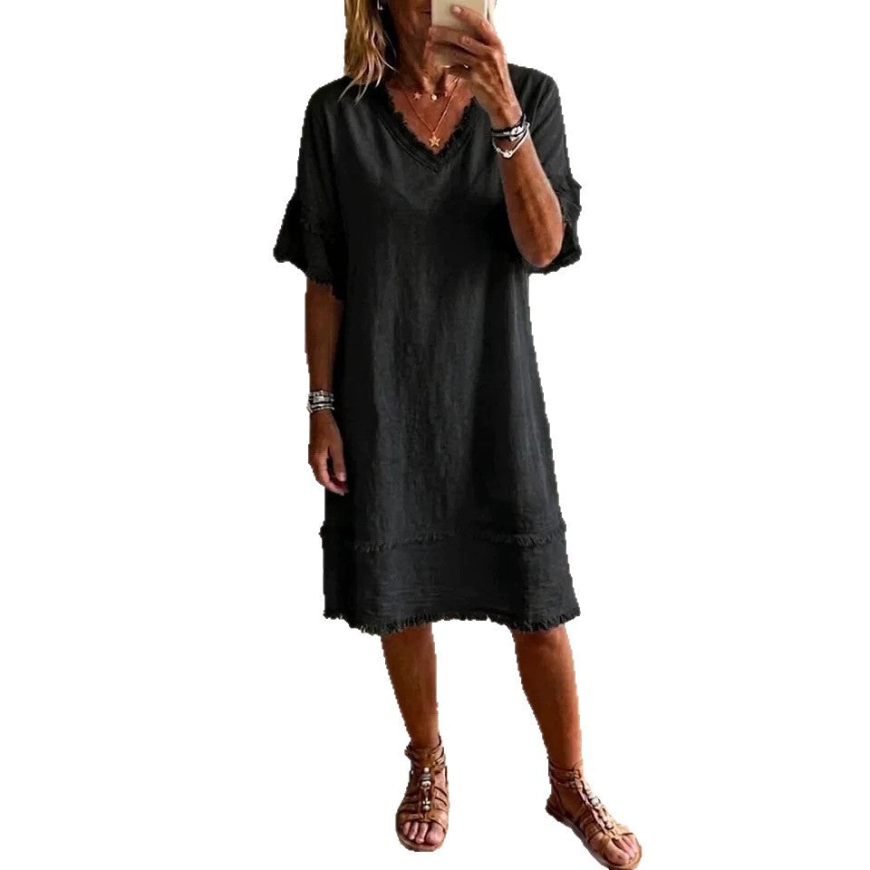 Robe fluide encolure V — Élégance casual intemporelle