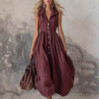 Robe longue élégante col chemise coupe ajustée