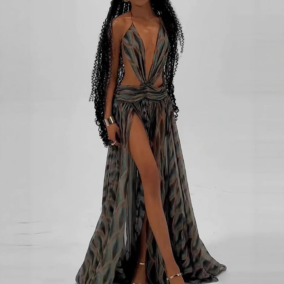 Sleeveless openwork maxi dress — Black