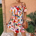 Tropical print strapless mini dress