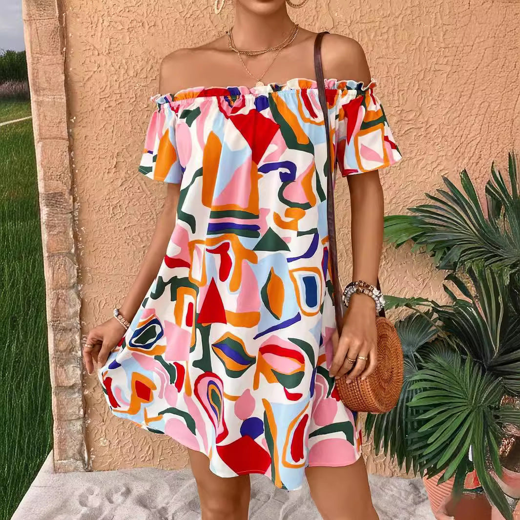 Tropical print strapless mini dress