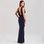 Robe longue satinée à nouer – Jaune clair ou bleu nuit