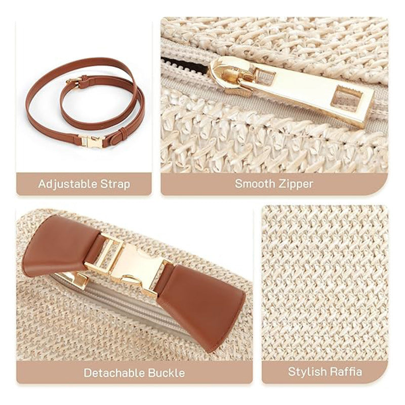 Straw woven shoulder bag