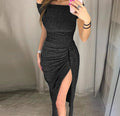 Robe longue à manches courtes scintillante de soirée - Chic&Shines