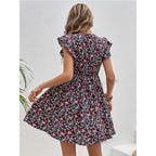 Robe courte à fleurs et volants, taille haute