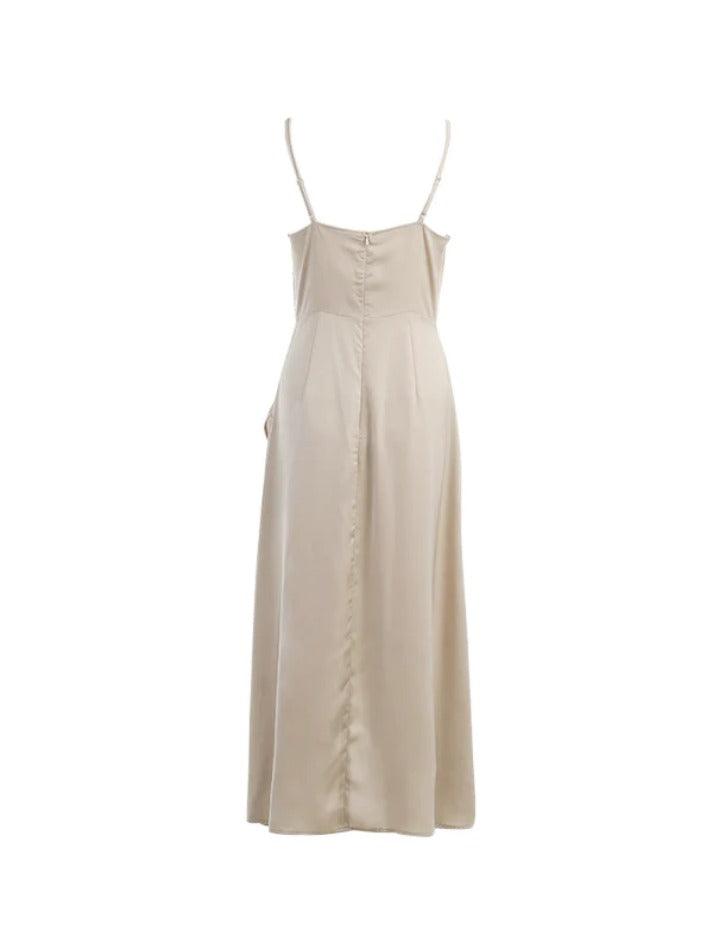 Midi dress with V-neck and thigh slit