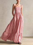 Robe longue rayée à fines bretelles